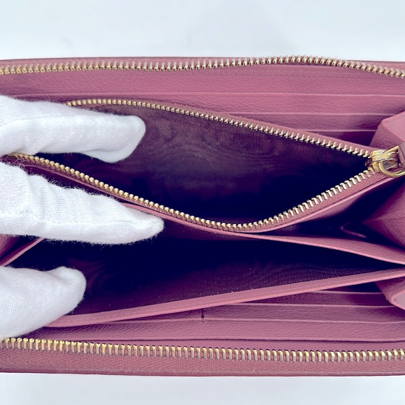 Authentic Prada Saffiano Vernice Leather Bow Zip Wallet-Pink - Picture 11 of 14